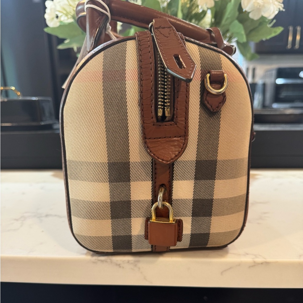 Burberry Classic Check Canvas Bag in Brown and Cream - Picture 7 of 9